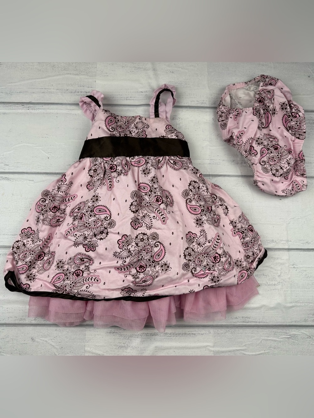 LilyBird Pink & Brown Baby Dress Size 12 Month